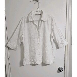 Croft & Barrow Embroidered Floral Button Down Shirt L White Preppy Career Wear